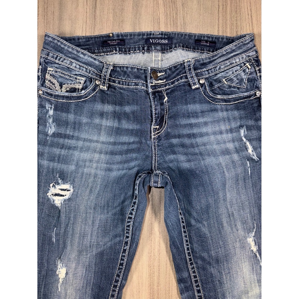 Vigoss The Chelsea Straight Leg Distressed Jeans Medium Wash 16 L 31 D7 - Picture 10 of 13